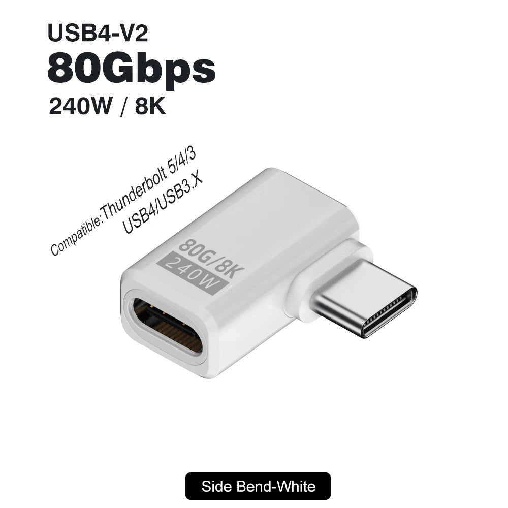 USB4 V2 90 Degree Type C Angle Adapter 80Gbps Thunderbolt 5 4 3 Elbow Adapter 240W additional angle
