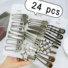 24Pcs/Set Y2K Silver Metal Hair Clips Star Hair Accessories for Women And Girls Multiple Styles Seam