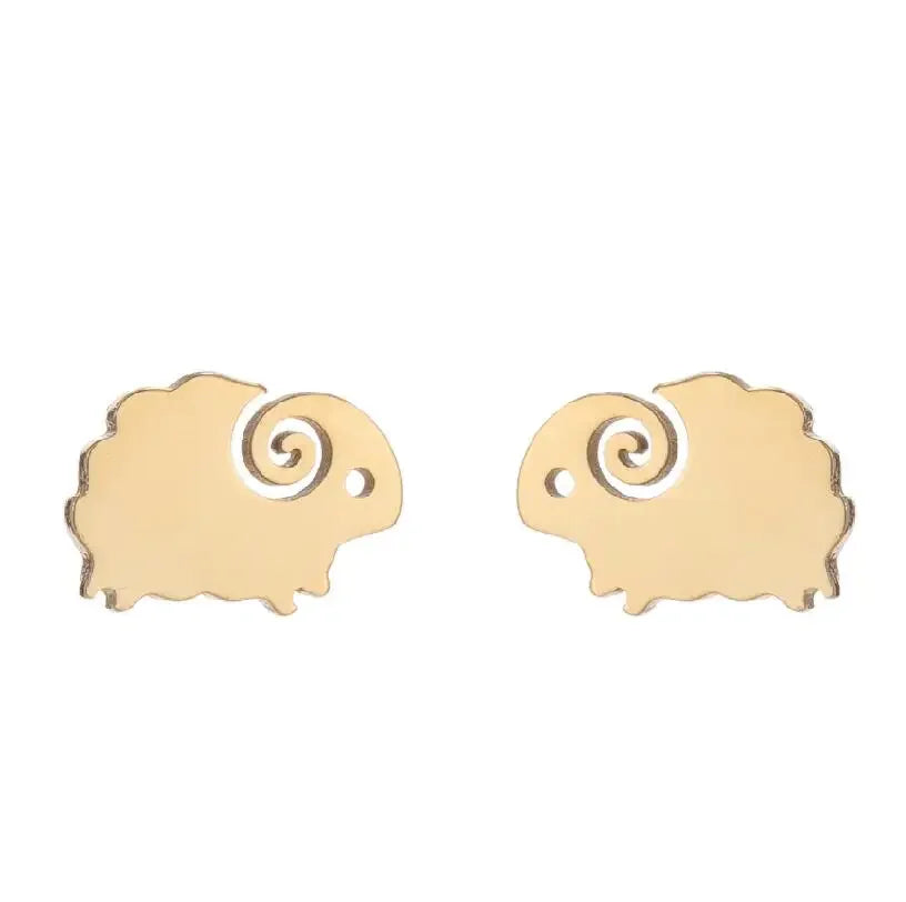 Stainless Steel Sheep Earrings Cute Animal Stud For Women Girl Metal Mini Summer Ear alternate view