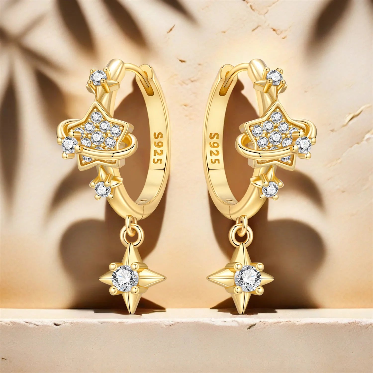 Original 925 Sterling Silver Planet Starlight Earrings Fashion 18K Gold Hoop Earrin additional angle