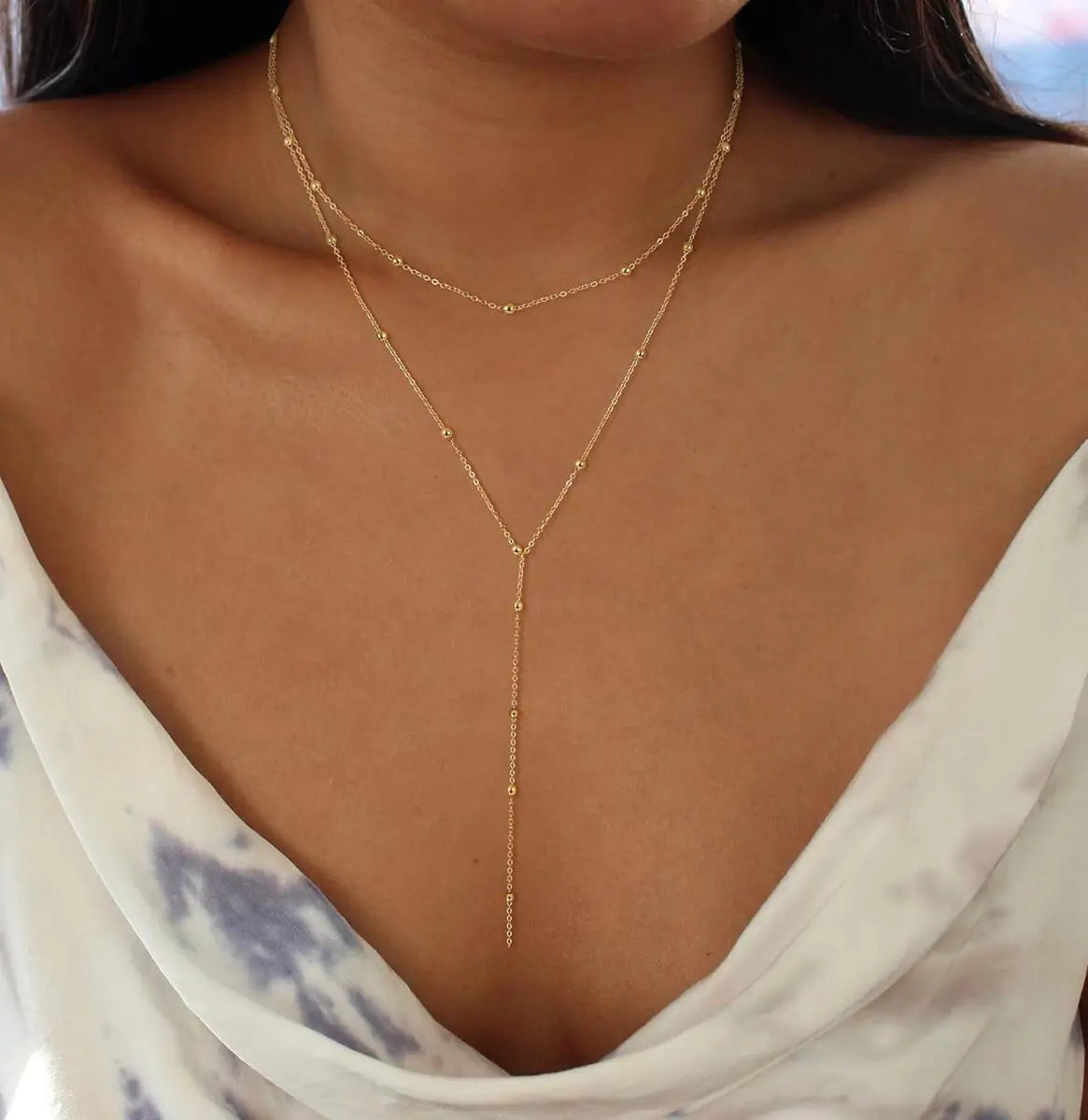 Stainless Steel Lariat Necklace Gold Plated, Dainty Long Necklace Laryered Necklaces alternate view