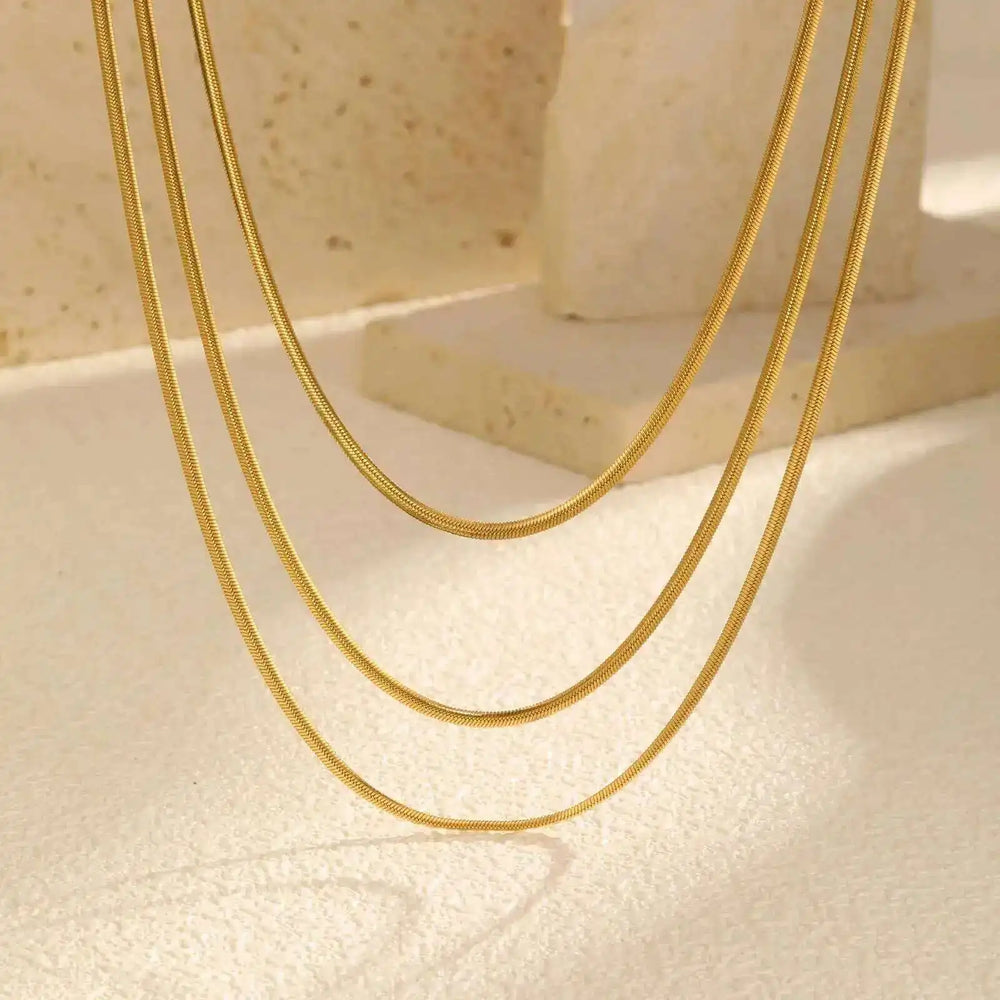 Waterproof Layering Necklaces for Women,stainless Steel Triple Stacked Snake Clavicle close-up view