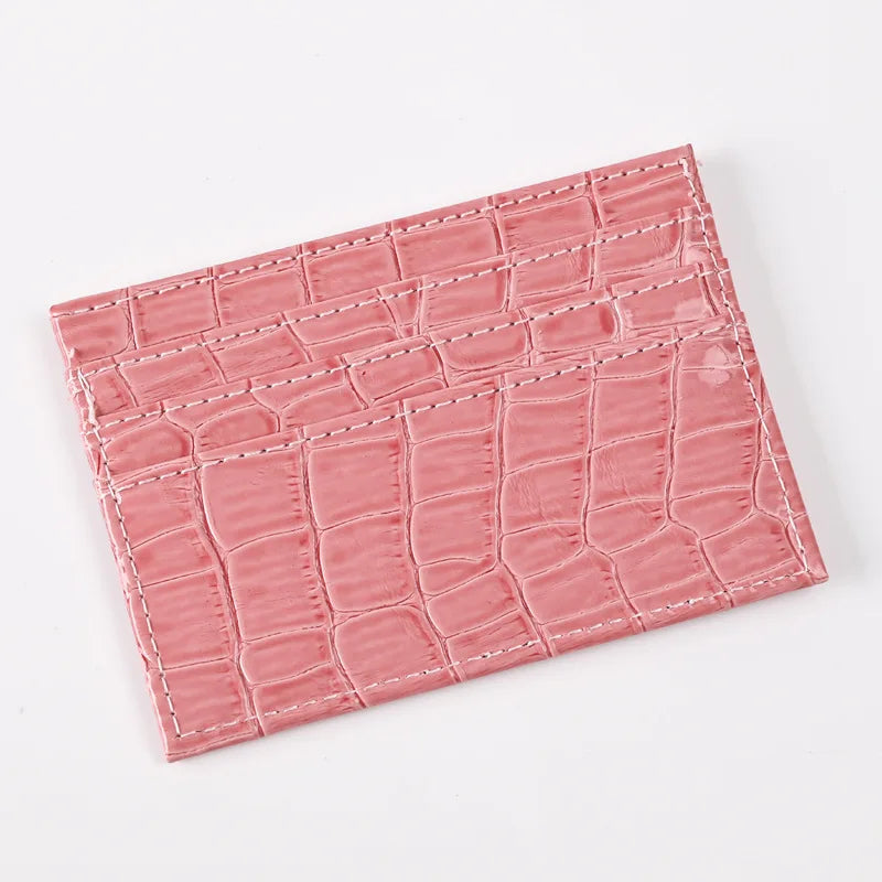 Crocodile Candy Color PU Leather Slim Credit Card Holder | Compact Wallet for Women and detail view