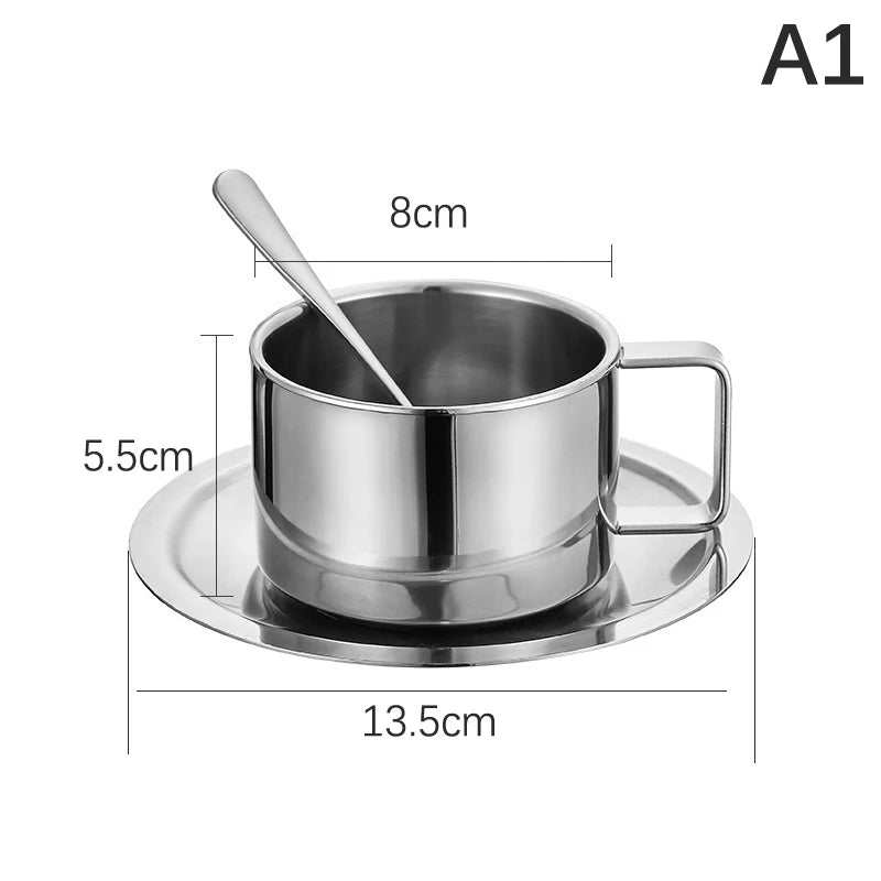 1pc 180/200ml Coffee Cup Double Layer Hot Resistant Coffee Cup Set Stainless Steel Tea C detail view