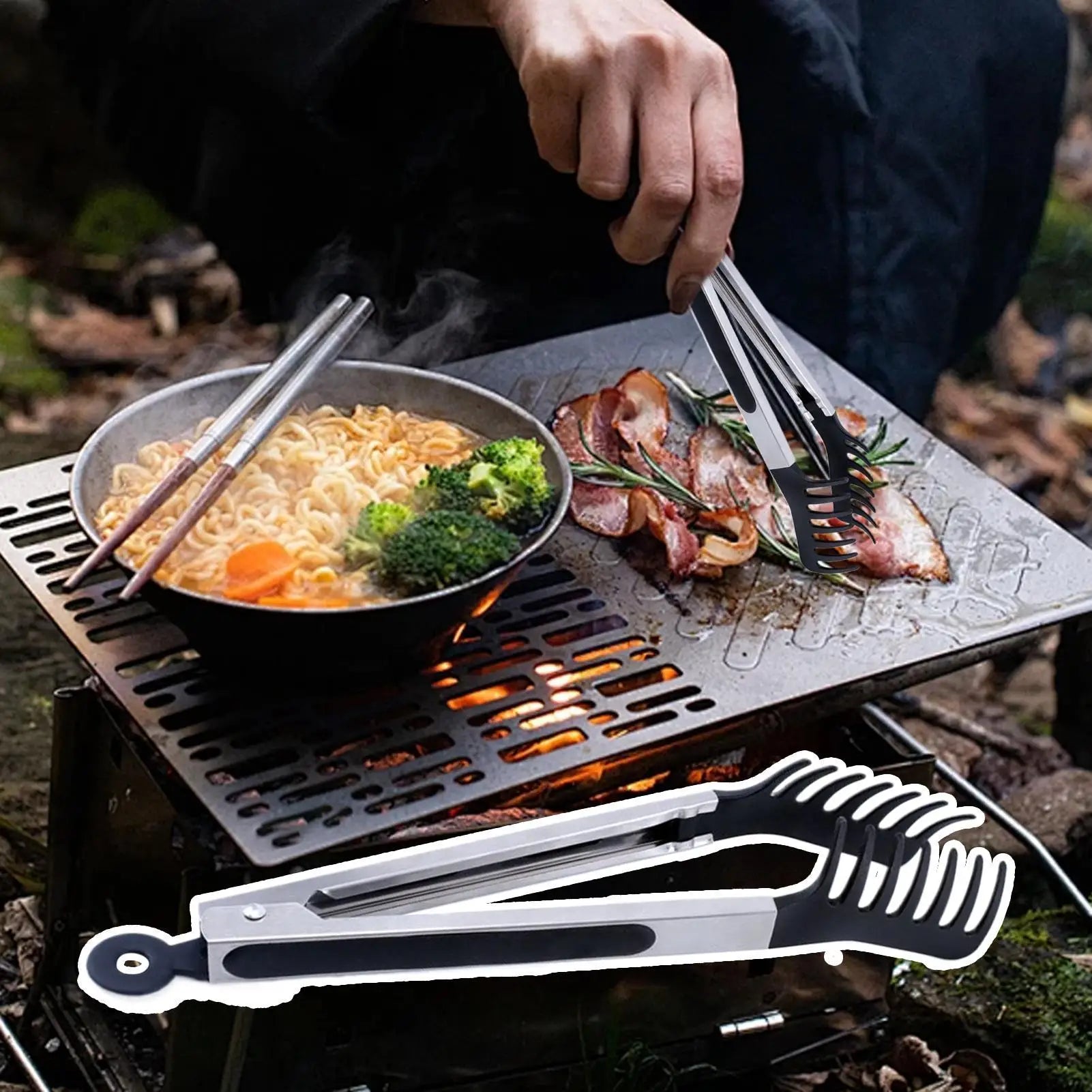 Silicone Food Tongs | Non Stick Cooking Serving Tongs for BBQ Salad and Pasta close-up view