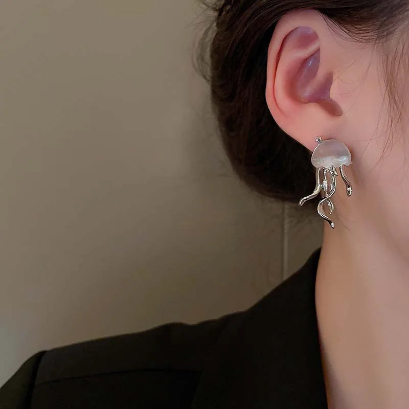 Korean Octopus Deep-Sea Jellyfish Elves Stud Earrings lifestyle view