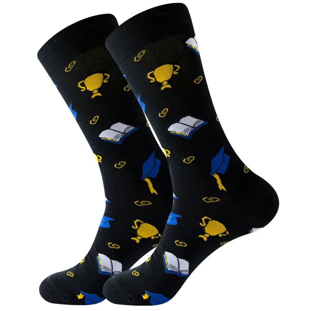 New Happy Mens Socks Women Novelty Cartoon Sock Combed Cotton Funny Men's Big Size Cre close-up view