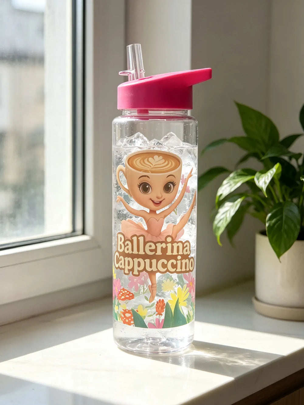1 Piece 750ml (26 fl oz) Cartoon Printed Straw Cup, Summer Plastic Water Bottle, BP additional angle