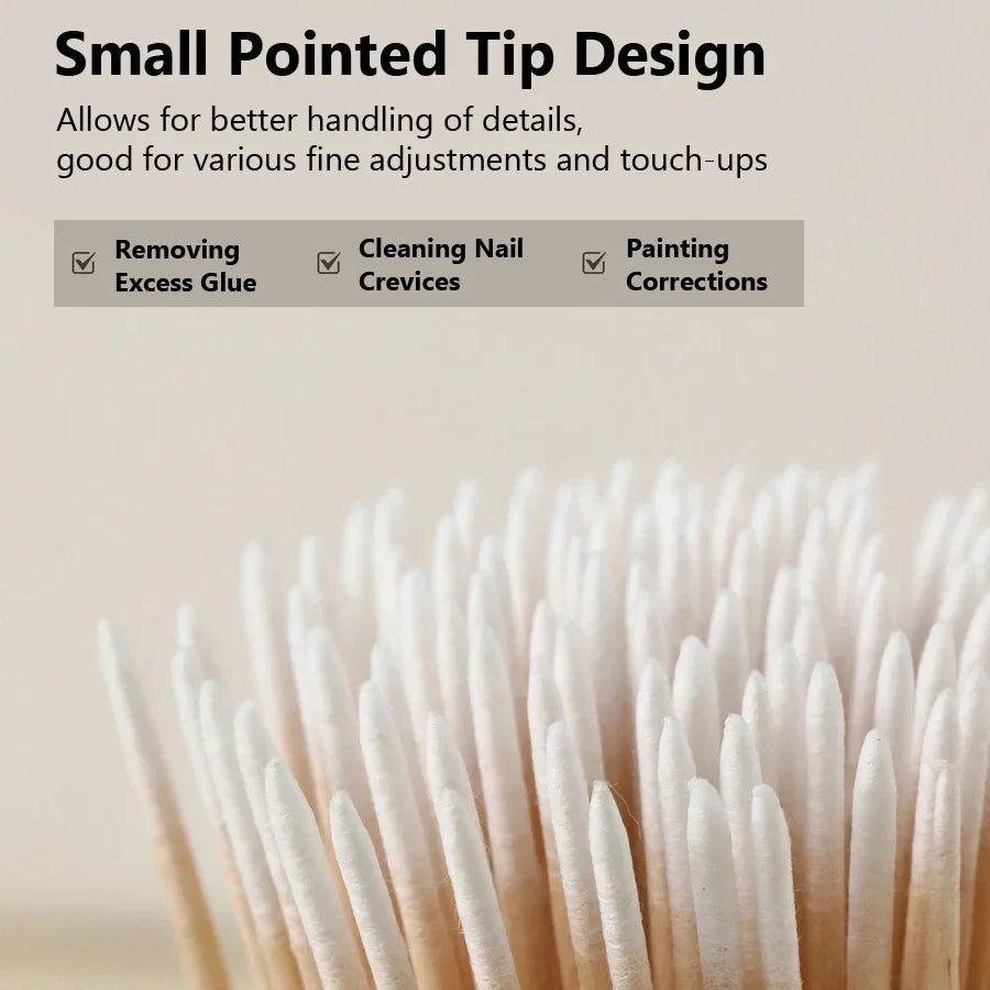 100Pcs Double-Ended Cotton Swabs Fine Pointed Tips for Nail Art Makeup Eyeliner Correcti detail view