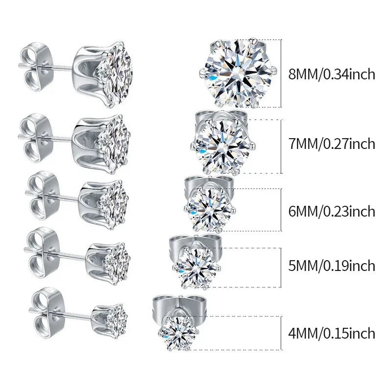 5Pair/Set 4/5/6/7/8mm Fashion Crystal Earrings for Women Gold & Silver Color Zircon Ea close-up view