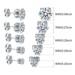 5Pair/Set 4/5/6/7/8mm Fashion Crystal Earrings for Women Gold & Silver Color Zircon Ea close-up view
