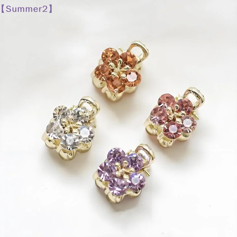 【Xia2】4Pcs Mini Rhinestone Flower Hair Clips With Shiny Crystal And Sturdy Gold Base Perfect For Braid Styling Daily Wear{S}