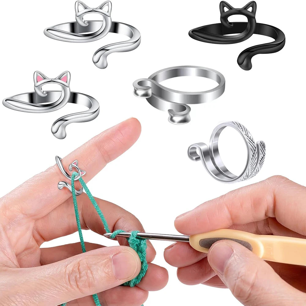2pcs Adjustable Knitting Crochet Loop Ring Knittied Yarn Guide Finger Faster Holder Thimble Crochete