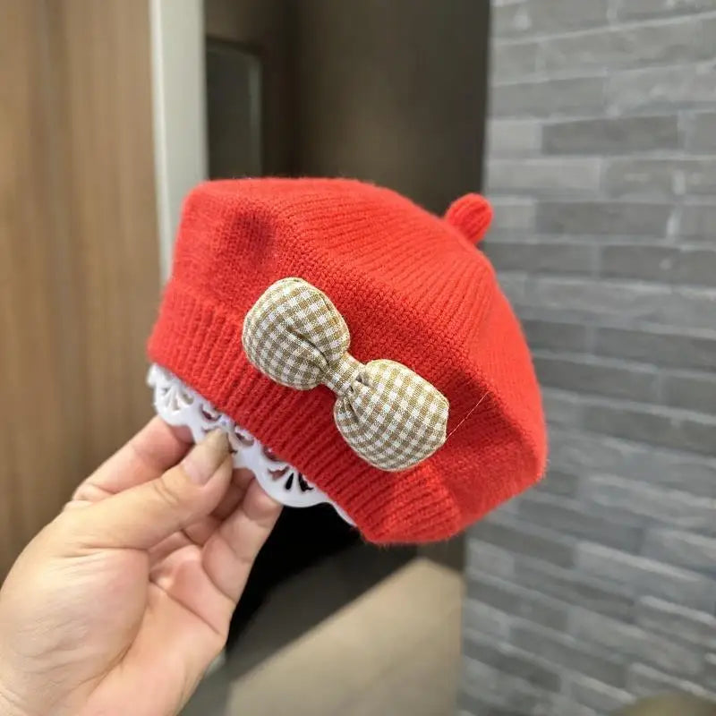 Kids Knitted Beret with Bow | Winter Hat for Baby Girls and Toddlers alternate view