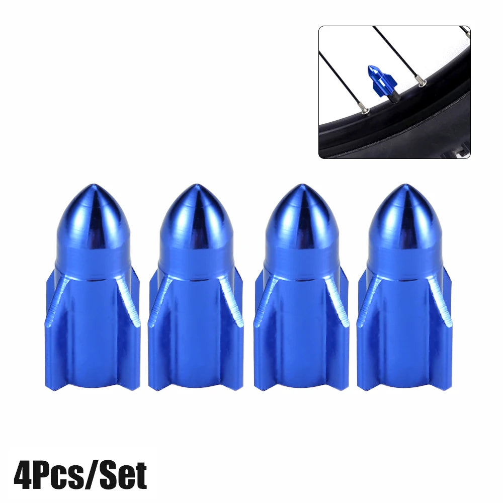 4Pcs/Set Aluminum Rocket Tire Valve Caps for Car Motorcycle Bike Alloy Tyre Valve Cove close-up view