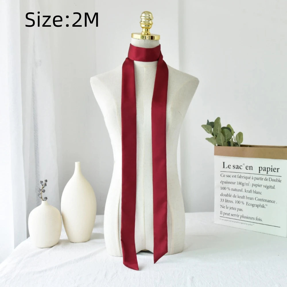 Delicate Long Hair Scarf Favor Silk Headband Neck Scarf Solid Color Hair Wrap Party additional angle