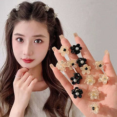 10pcs/set Girls Mini Floral Hair Claw Kawaii Pearl Rhinestone Hair Clip Claw Clamp Braid Headwear Women Kids Hair Accessories