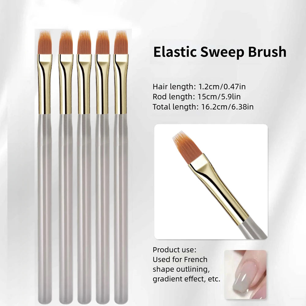 1/2/5Pcs French Plaid Nail Art Brush Set Ultra-Fine Liner Flat Brush for Grid Pattern UV detail view