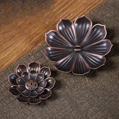 Lotus Alloy Incense Burner Stick Holder | Buddhism Meditation Decor close-up view