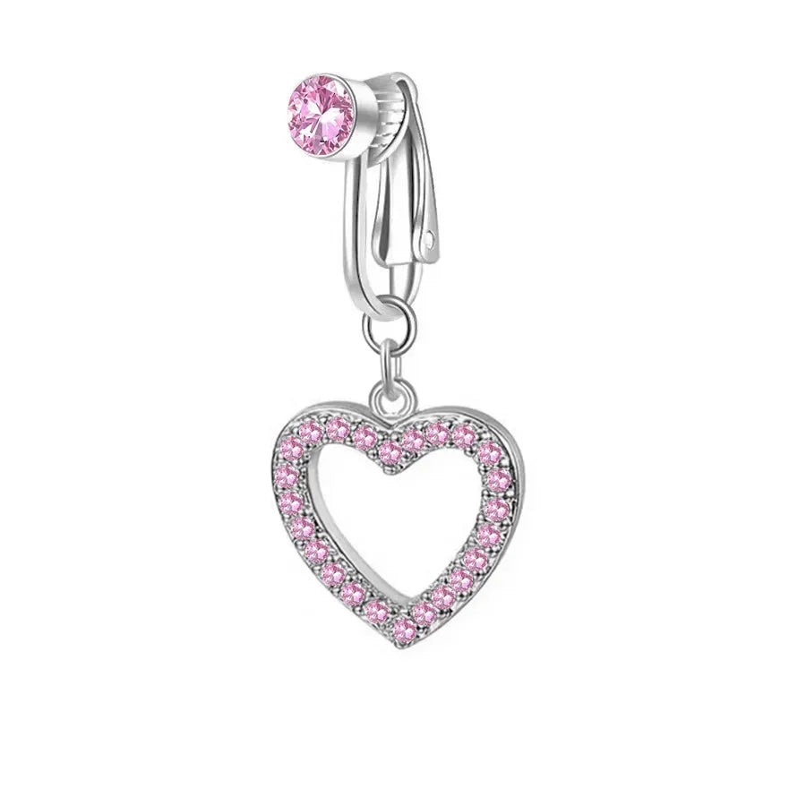 Clip On Belly Button Ring Butterfly Copper Zircon Pink Fake Belly Piercing Umbilical N close-up view