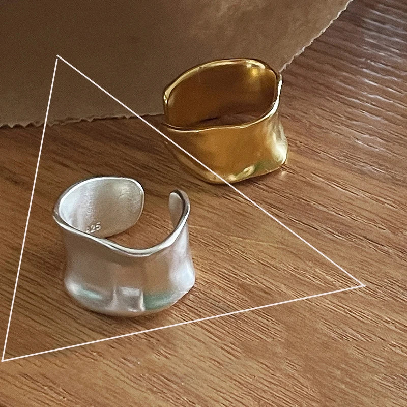 VENTFILLE 925 Sterling Silber Geometrischer Mehrschichtiger Ring mit runden Perlen | Modischer Punk-Temperament-Schmuck
