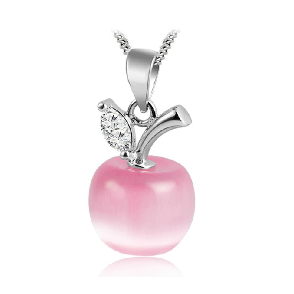 925 Sterling Silver Crystal Apple Link Chain Necklaces For Women Fashion Vintage Eleg lifestyle view
