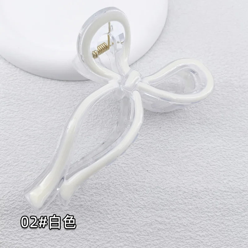 13cm Simple and Versatile Hollow Streamer Bow Ties Oil Dripping Plastic Hair Claw Clip Hairpin Hair Accessories for Women
