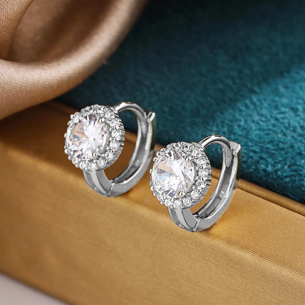 Huitan Cubic Zirconia Hoop Earrings | Dainty Fashion Jewelry for Women additional angle