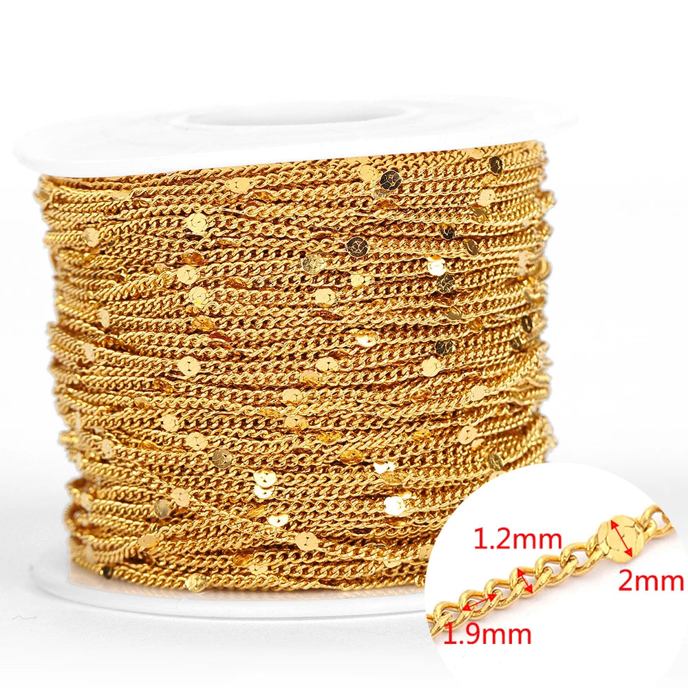 2Meters Stainless Steel Link Cable Gold Chains for DIY Jewelry Making Rolo Chain Beads close-up view