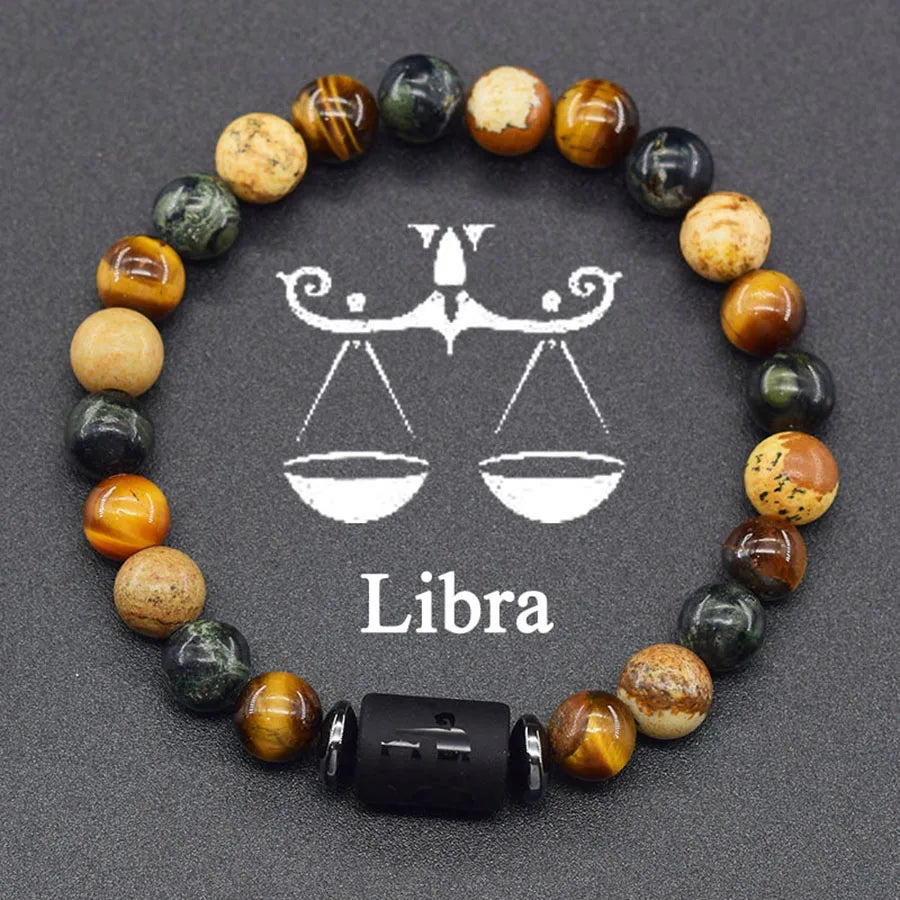 12 Zodiac Sign Bracelet Homme Constellation Bangle Natural Yellow Tiger Eye Stone Hem alternate view