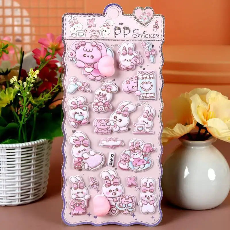 3D Cartoon Stress Relief Stickers | Soft PP Rabbit Bear Dog Decor additional angle