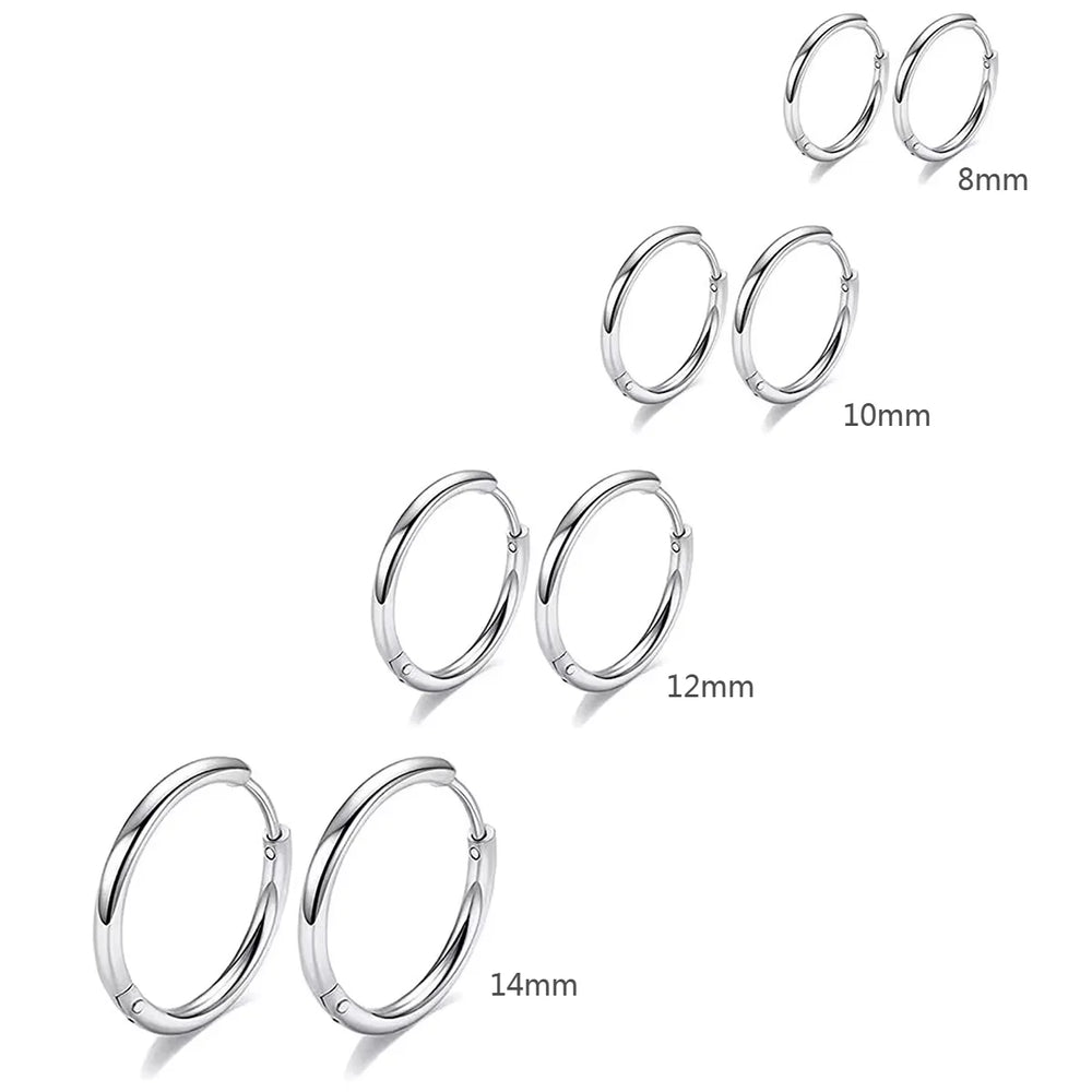 4 Pairs No Charms Stainless Steel Tiny Hoop Earrings Simple Silver/Gold Color Cirle Earr detail view