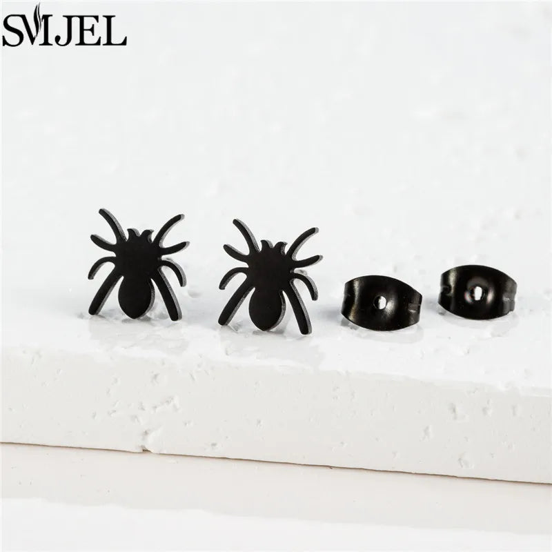 Punk Halloween Earring Black Stainless Steel Ghost Pirate Skull Stud Earrings Women Me close-up view