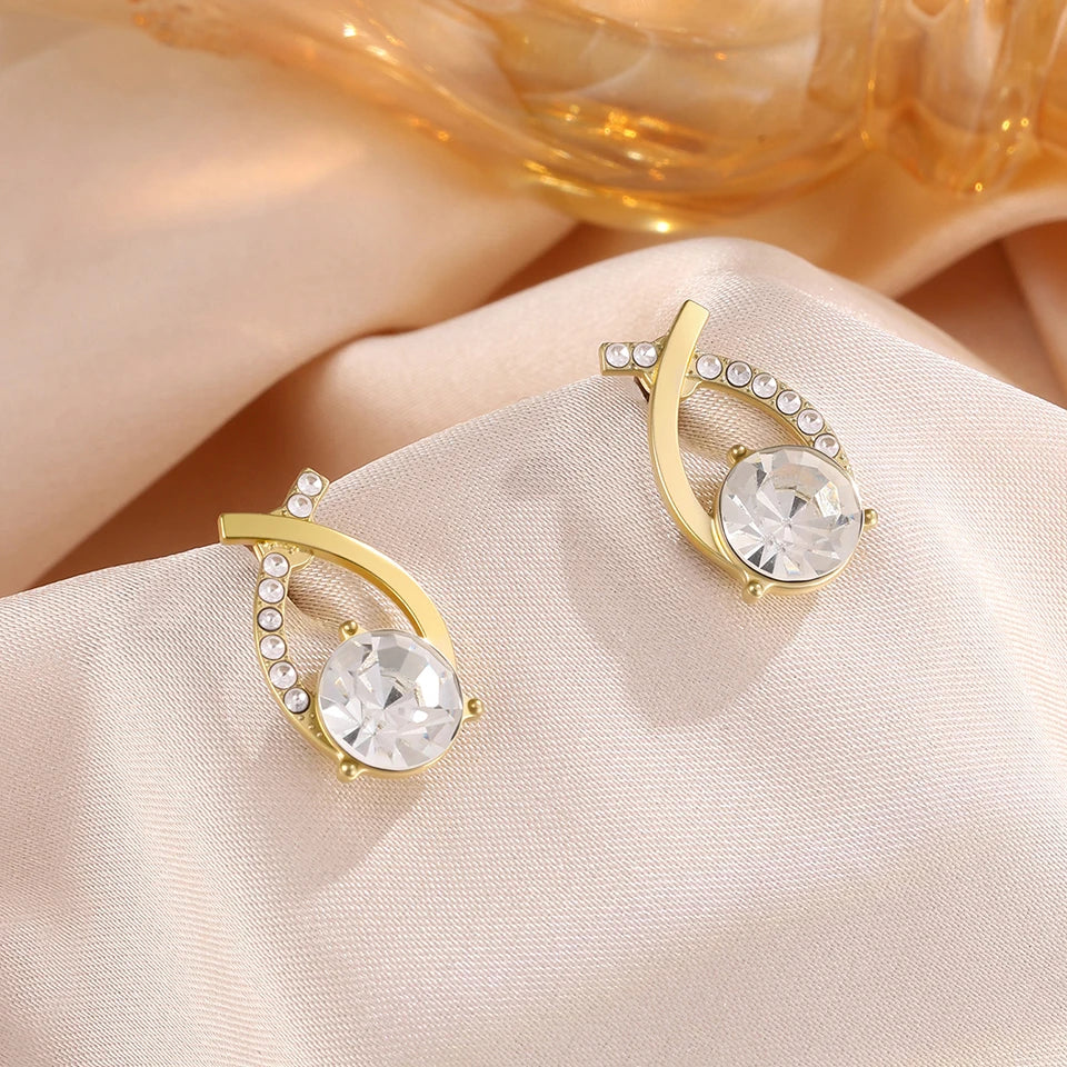 Fashion Cross Stud Earrings For Women Girls Korean Style Elegant Crystal Jewelry Ear Rings Fishtail Lady Earrings Gift
