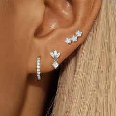 3PCS Luxury Star Pendant Piercing Earrings Set For Women Stainless Steel Zircon Punk E close-up view