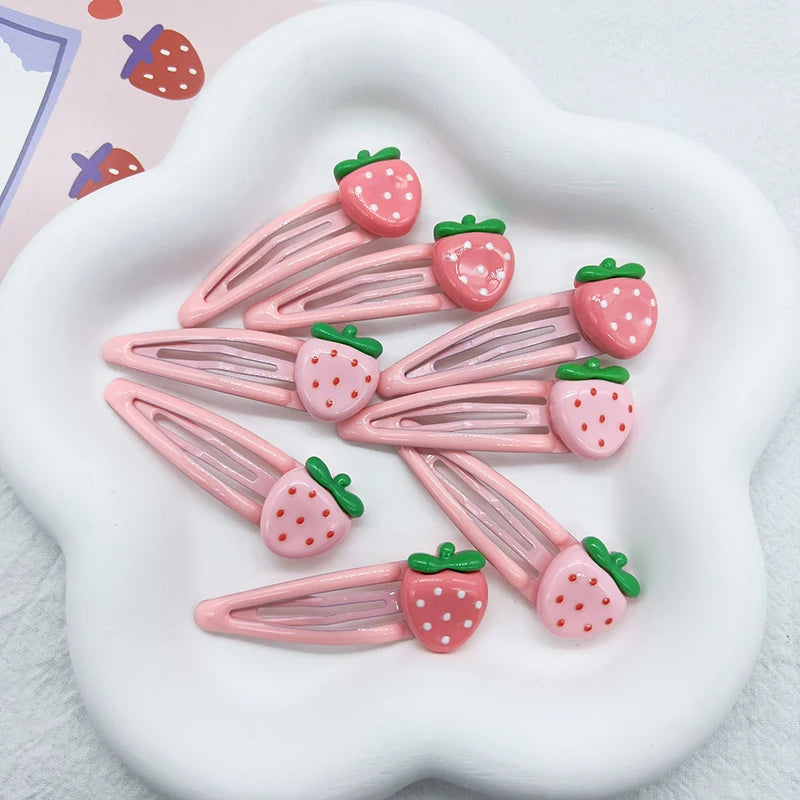 2 Pcs Cute Sweet Strawberry Hairpin Lovely Pink Hair Clips Girls Bangs Clips BB Snap alternate view
