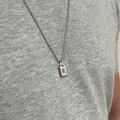 A-Z 26 Letters Stainless Steel Initials Necklace | Waterproof Square Pendant for Men alternate view