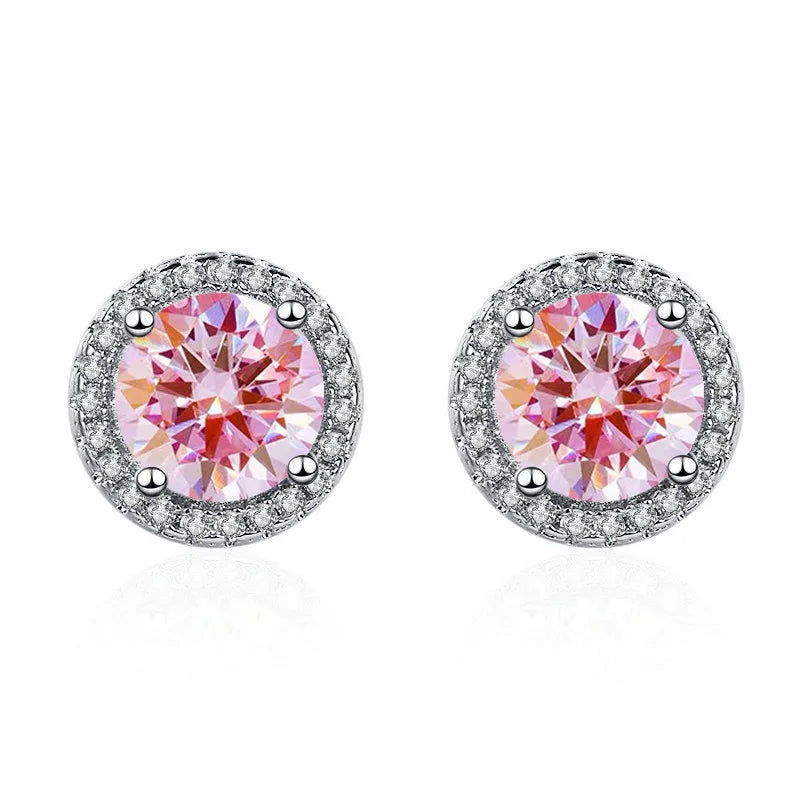 925 Sterling Silver Stud Earrings | Zircon and Colored Gemstone Elegant Jewelry detail view