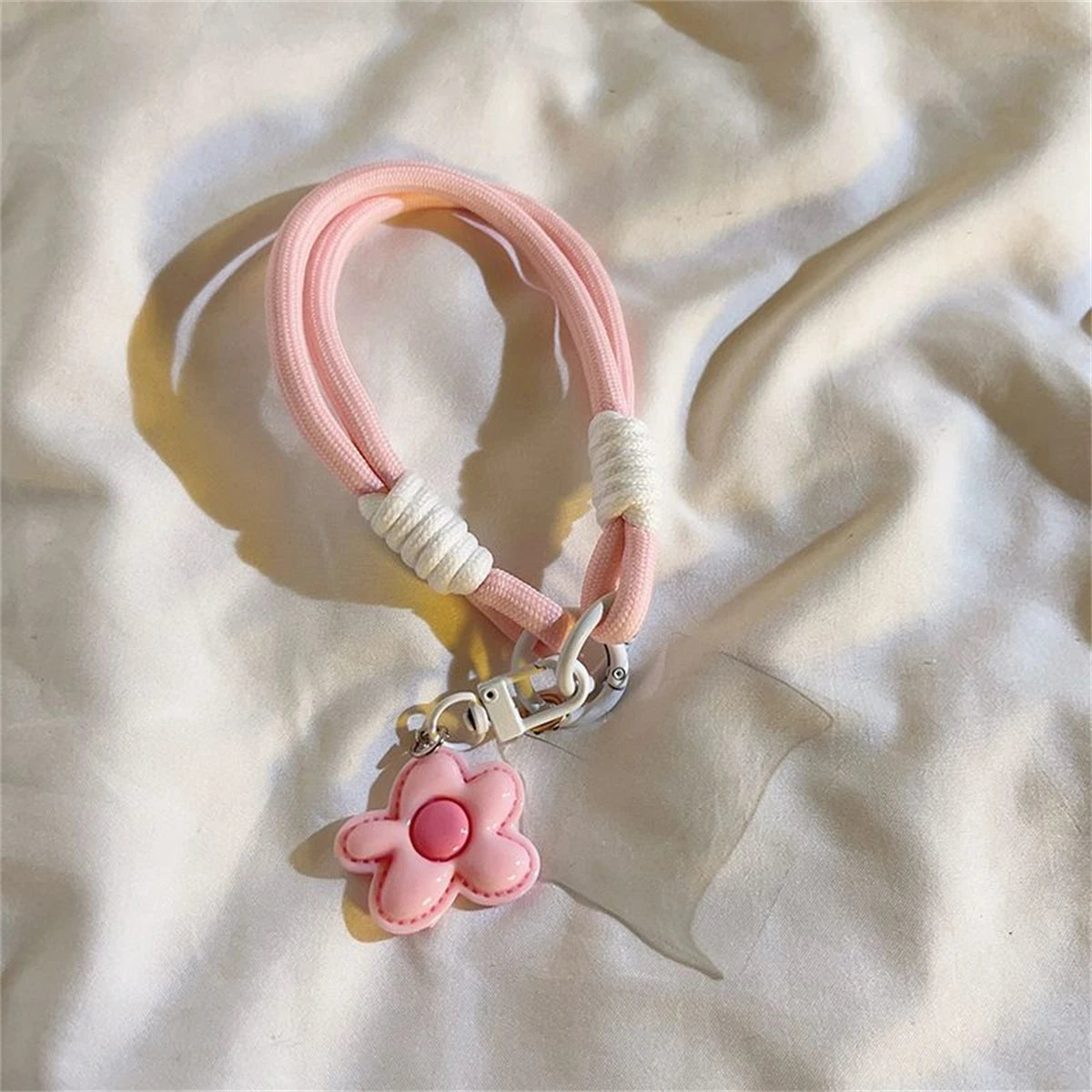 Cute Leather Flower Strap For Phone Lanyard Strap Hanging Chain Ring Cord With Patch W close-up view