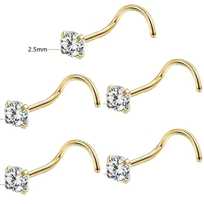 1/3/5Pcs Minimalist Curved Bar Nose Studs Stainless Steel CZ Inlaid Nose Piercing Jewelr detail view