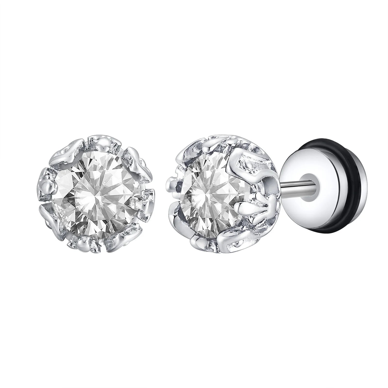 Unisex Black Onyx Screw Stud Earrings | Stainless Steel Retro Earrings for Men and Wo lifestyle view