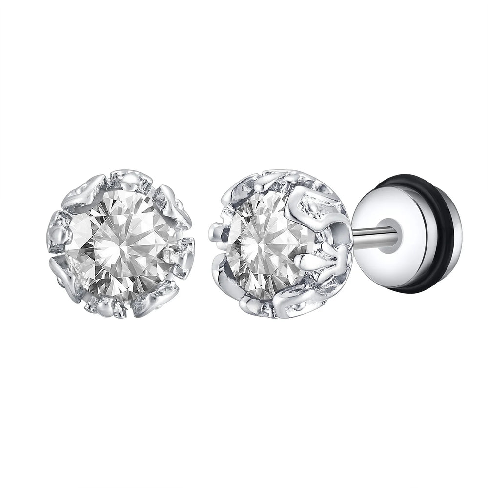 Unisex Black Onyx Screw Stud Earrings | Stainless Steel Retro Earrings for Men and Wo lifestyle view