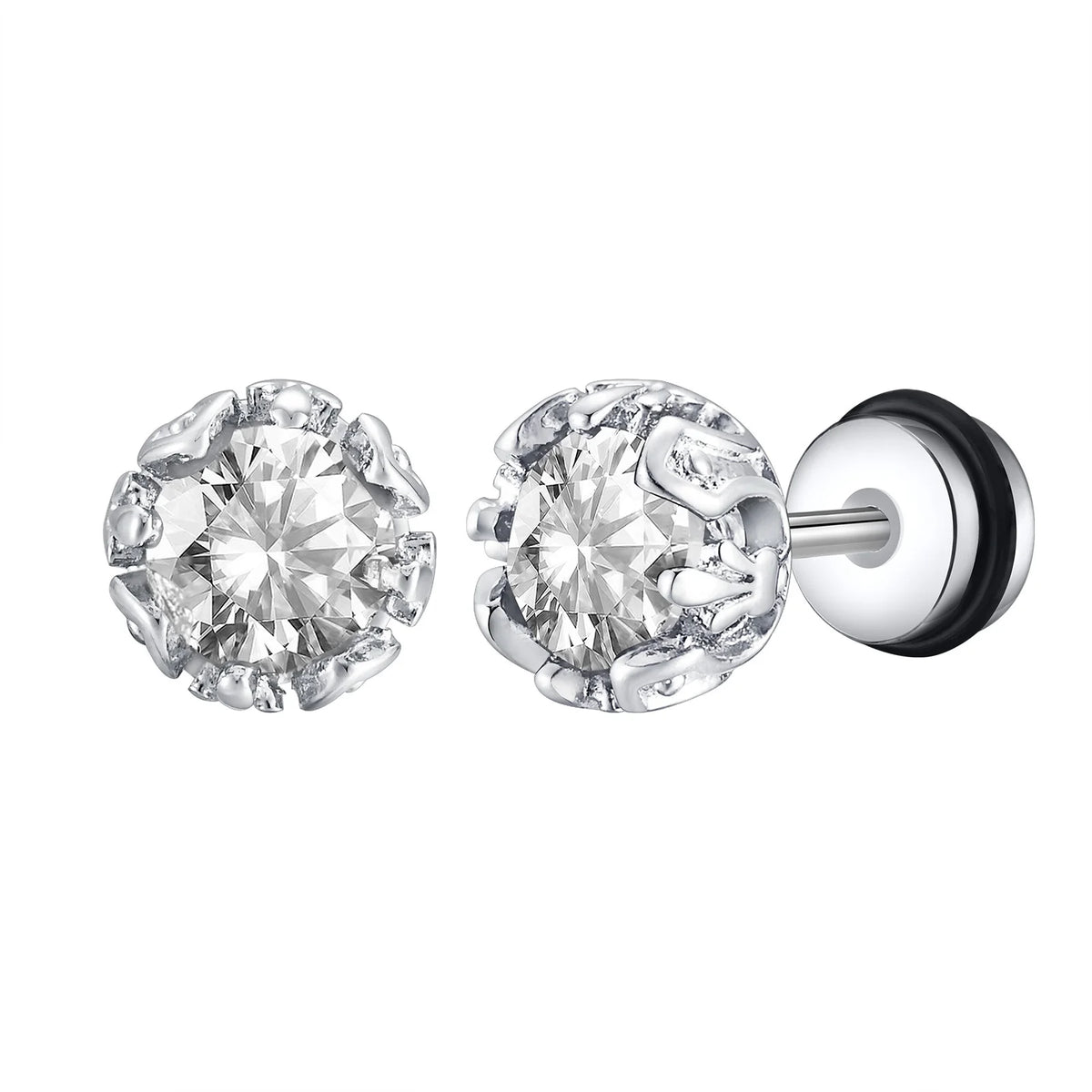 Unisex Black Onyx Screw Stud Earrings | Stainless Steel Retro Earrings for Men and Wo lifestyle view