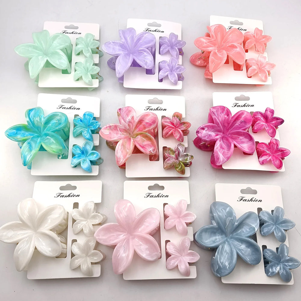 3/6/9/12PCS Hawaiian Gradient Flower Hair Claw Clip For Women Girl Fashion Plastic No alternate view