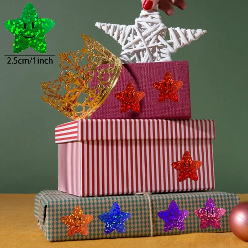 Star Stickers for Thank You Cards and Packaging | Round Labels for Photocard Decor close-up view