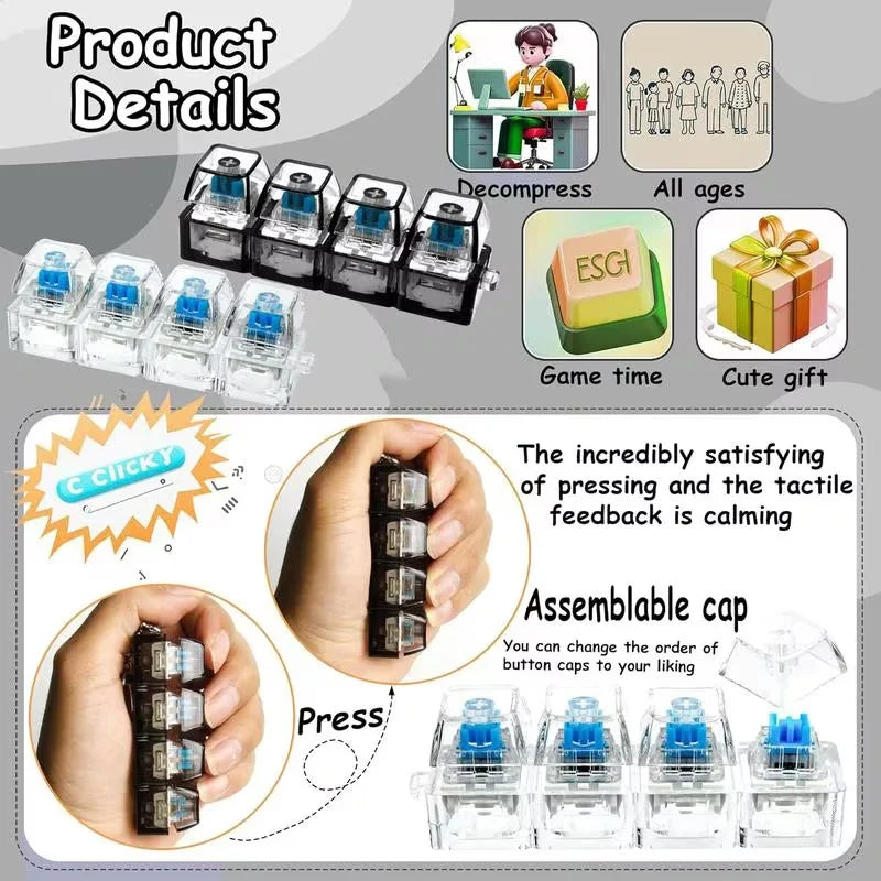 LED Click Keychain | Stress Relief Light Up Keyboard Toy for Anxiety close-up view