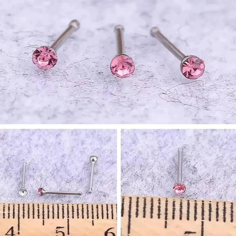 40/60 Pcs/Set Crystal Stainless Steel Nose Piercing Pack Straight Nose Ring Kit L Nose close-up view
