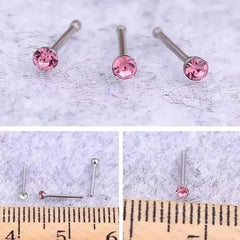 40/60 Pcs/Set Crystal Stainless Steel Nose Piercing Pack Straight Nose Ring Kit L Nose close-up view