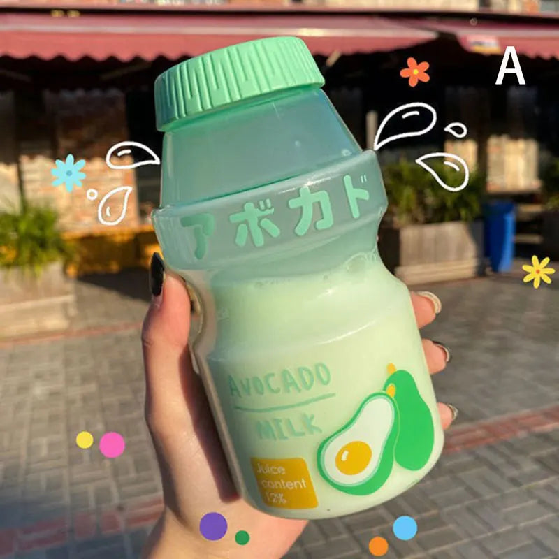 480ml Yogurt Plastic Water Bottle For Girls Children Tour Fruit Drinking Bottle Kawaii close-up view