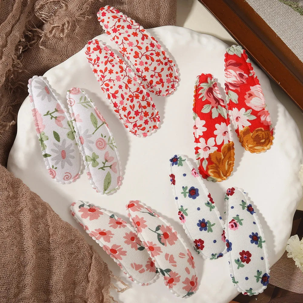 1 Set Printed Fabric Hair Clips Sweet Handmade BB Hair Clips Baby Girl Bangs Fixed Edge Clips Children's Hair Accessories Gifts